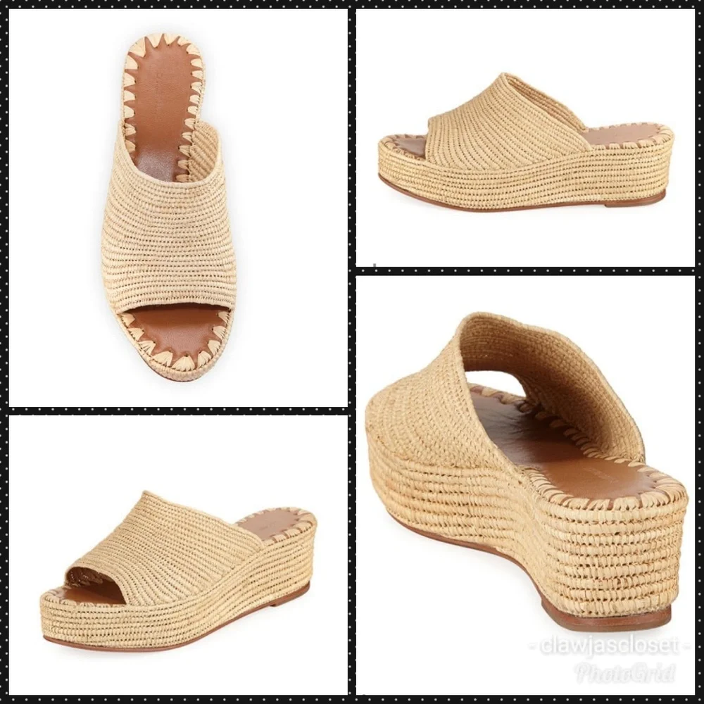 Woven Platform Wedge Slide - Cream